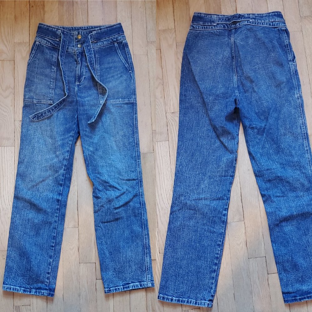 Abercrombie & Fitch Ultra high Rise Straight Blue Jeans With Tie Waist